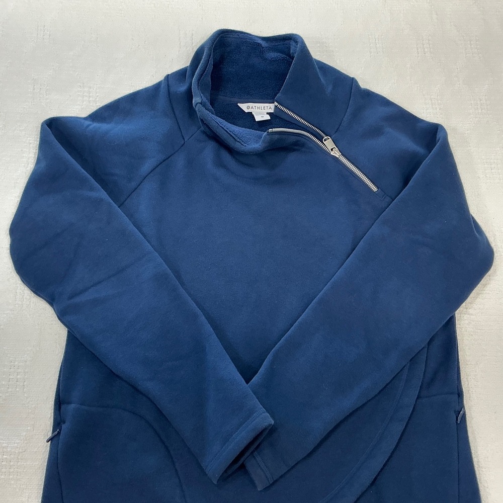 Athleta Womens Navy Blue Asymmetrical Quarter Zip Fleece Pullover Sweatshirt M